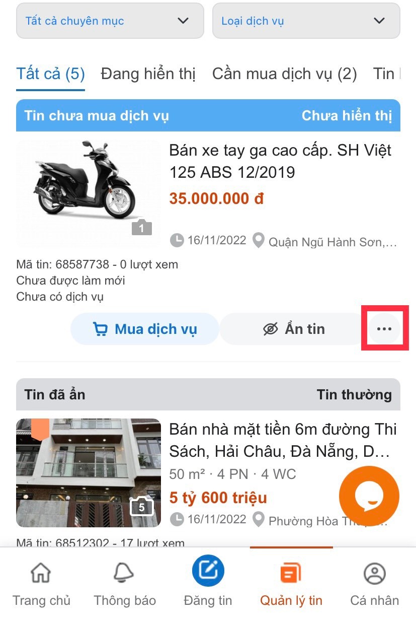 Cách Sửa tin đã đăng